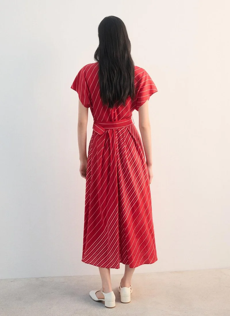 MANGO Belted striped shirt dress